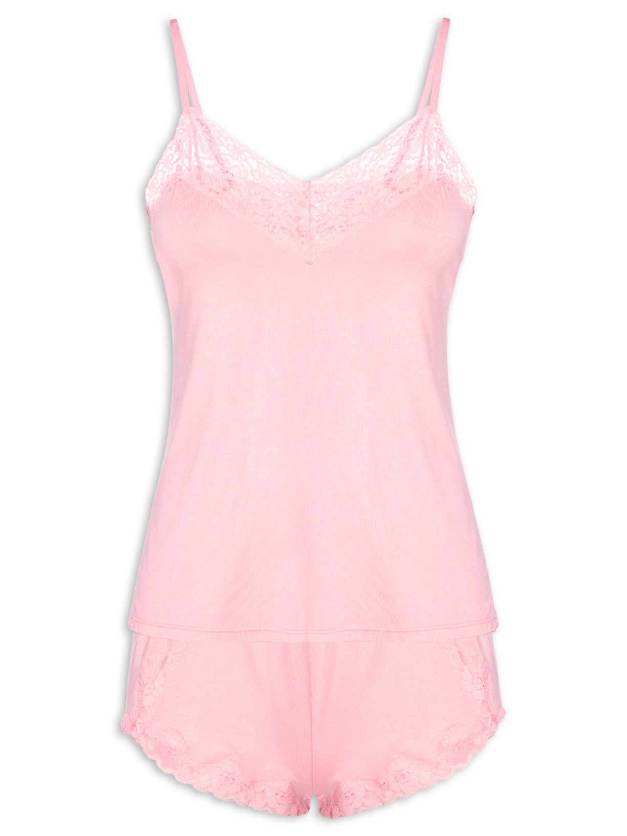 Pijama Feminino Short Doll Alças Finas Em Viscose E Rend - Azul