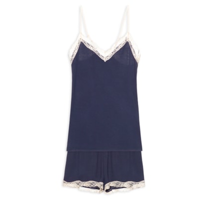 Pijama Feminino Short Doll Alças Finas Em Viscose Moon - Azul