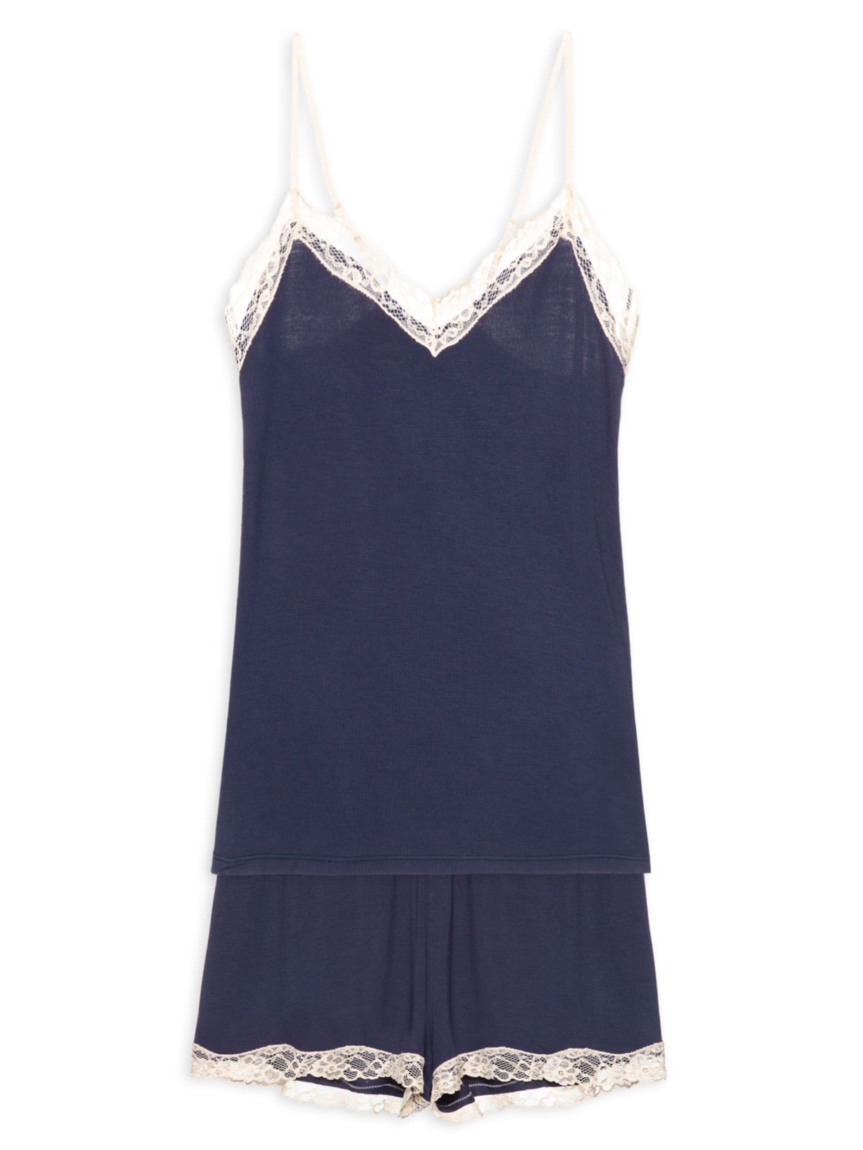 Pijama Feminino Short Doll Alças Finas Em Viscose Moon - Azul