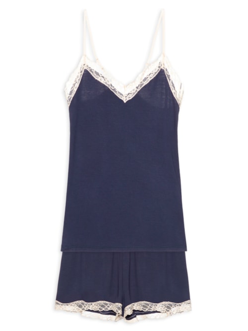 Pijama Feminino Short Doll Alças Finas Em Viscose Moon - Azul