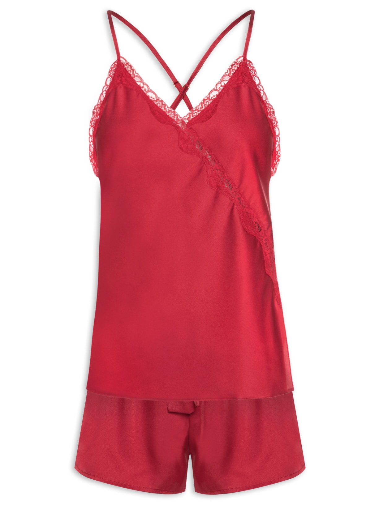 Pijama Feminino Shortdoll Cetim Grace Bay - Vermelho