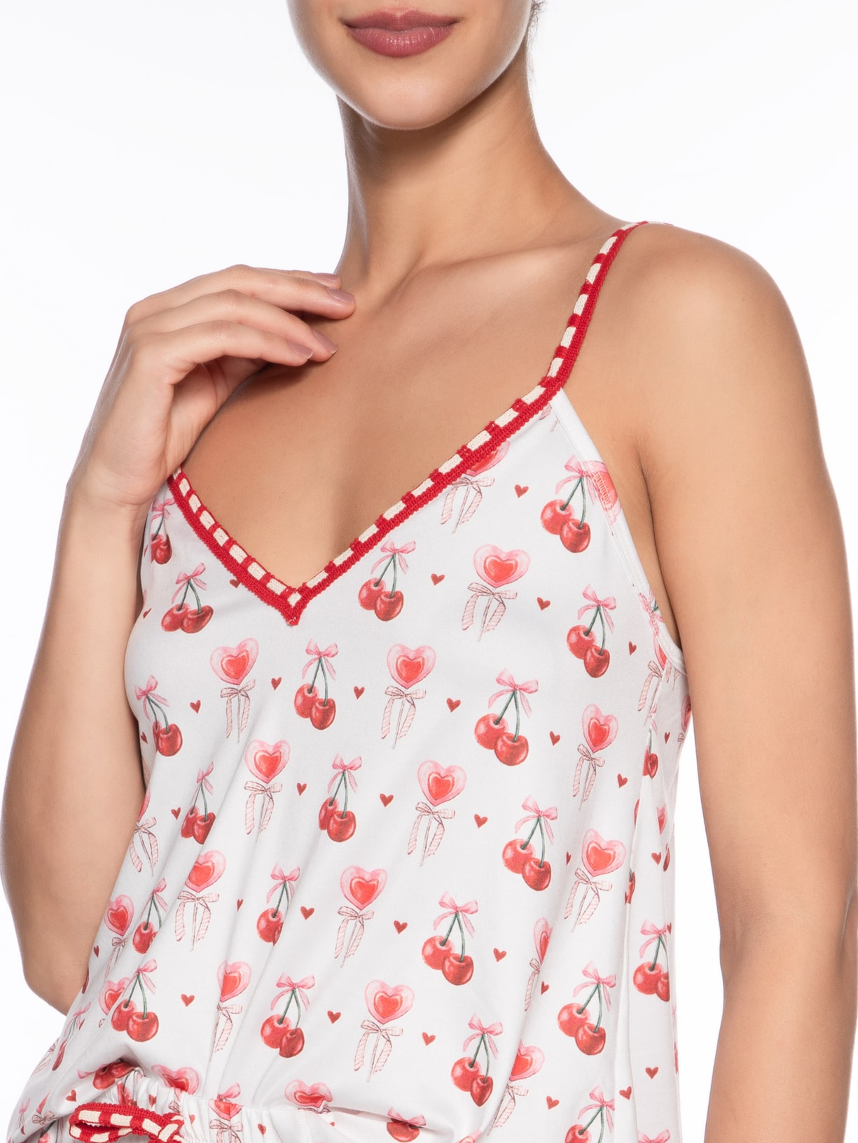 Pijama Feminino Shortdoll Malha Love Cherry Branco Jogê