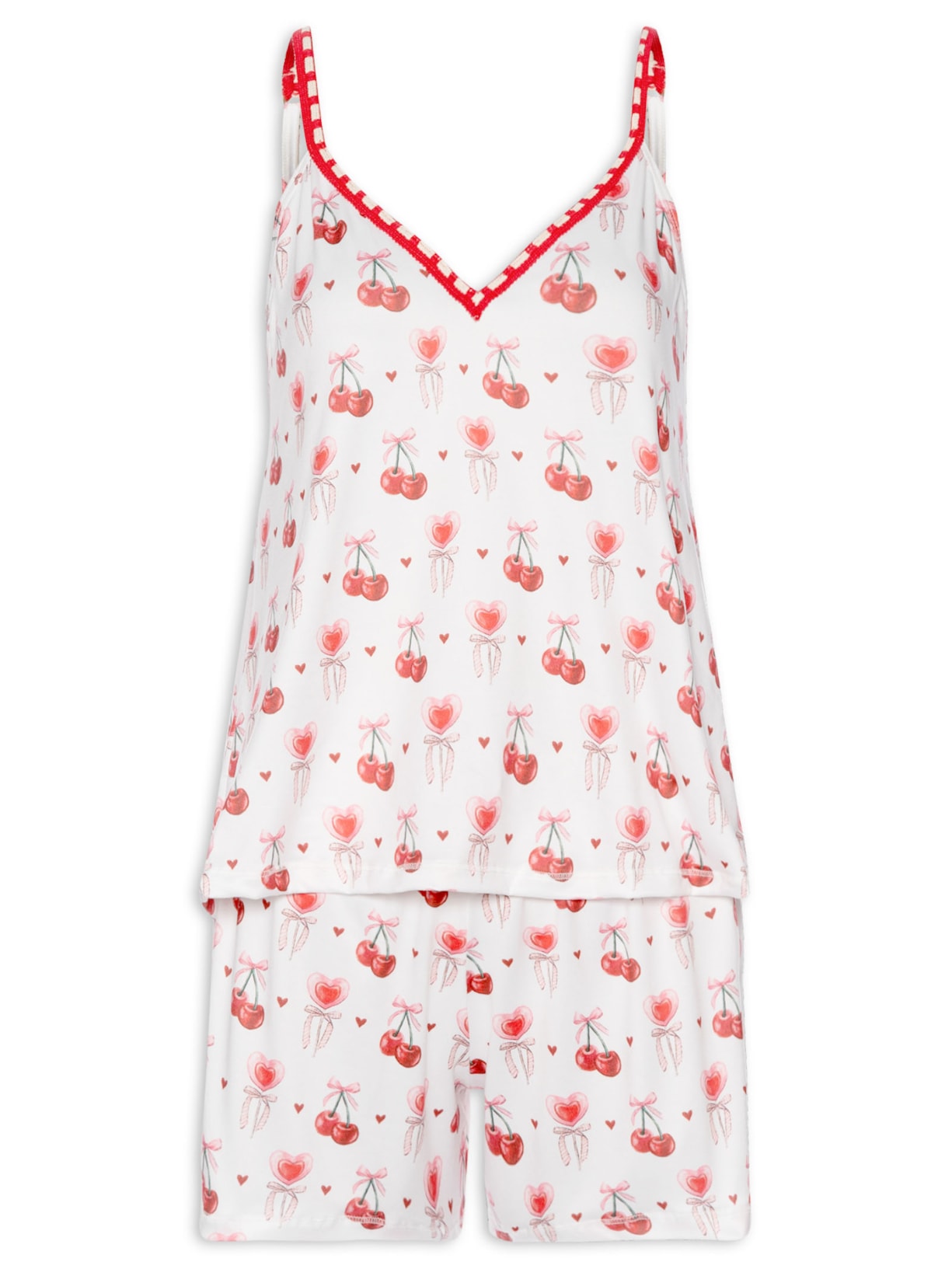 Pijama Feminino Shortdoll Malha Love Cherry Branco Jogê