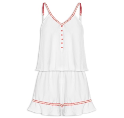 Pijama Feminino Shortdoll Malha Mimi - Branco