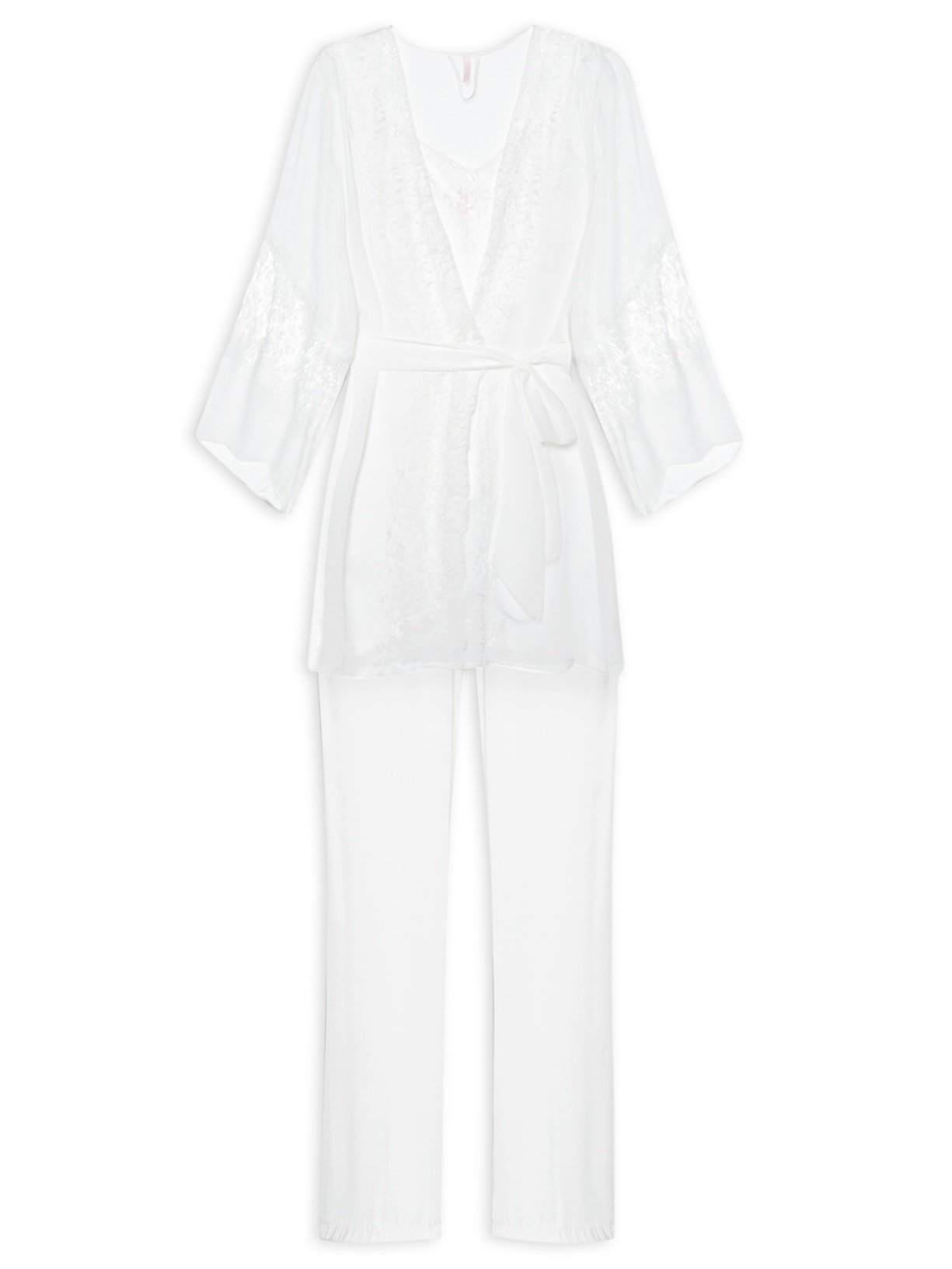 Pijama Feminino Trio Al Cetim Barth - Off White