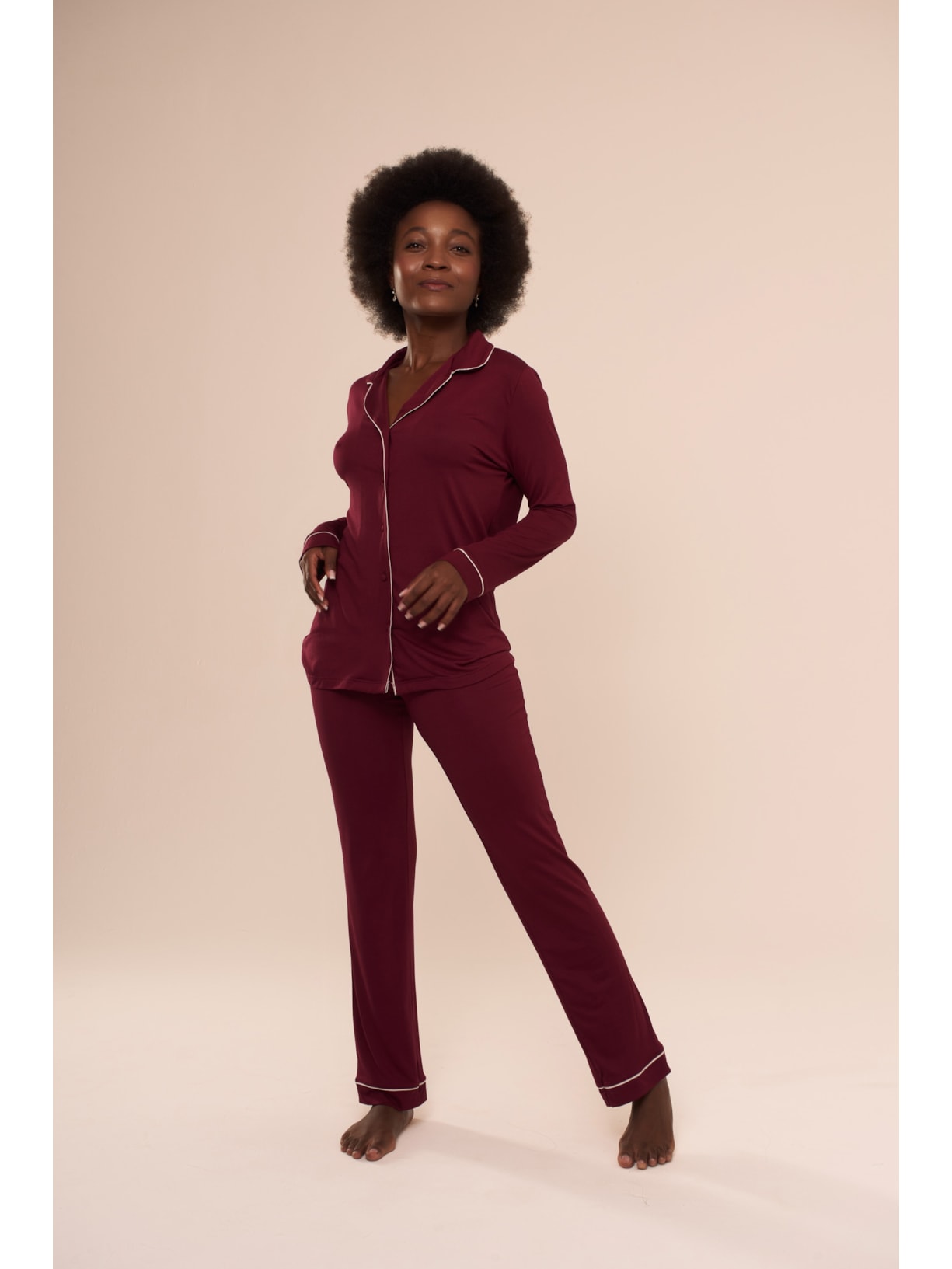 Pijama Longo Classic Malbec Vermelho Suntime