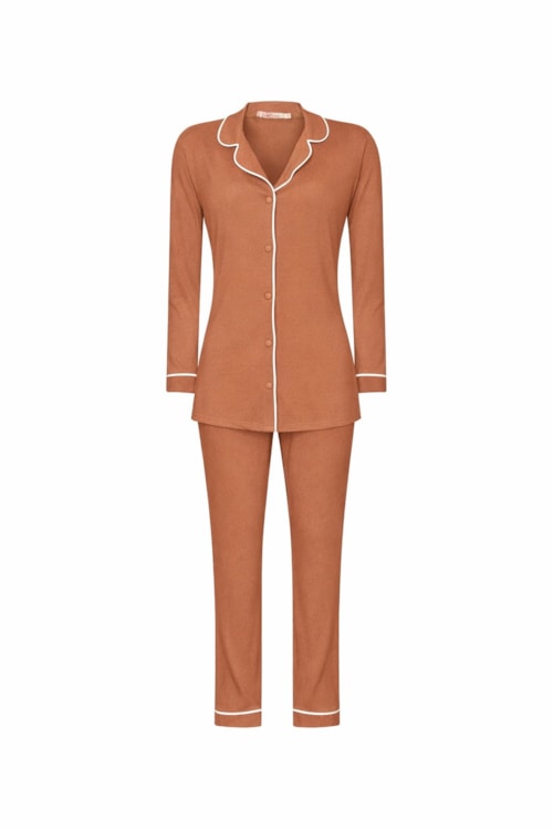 Pijama Longo Classic Mocha - Marrom
