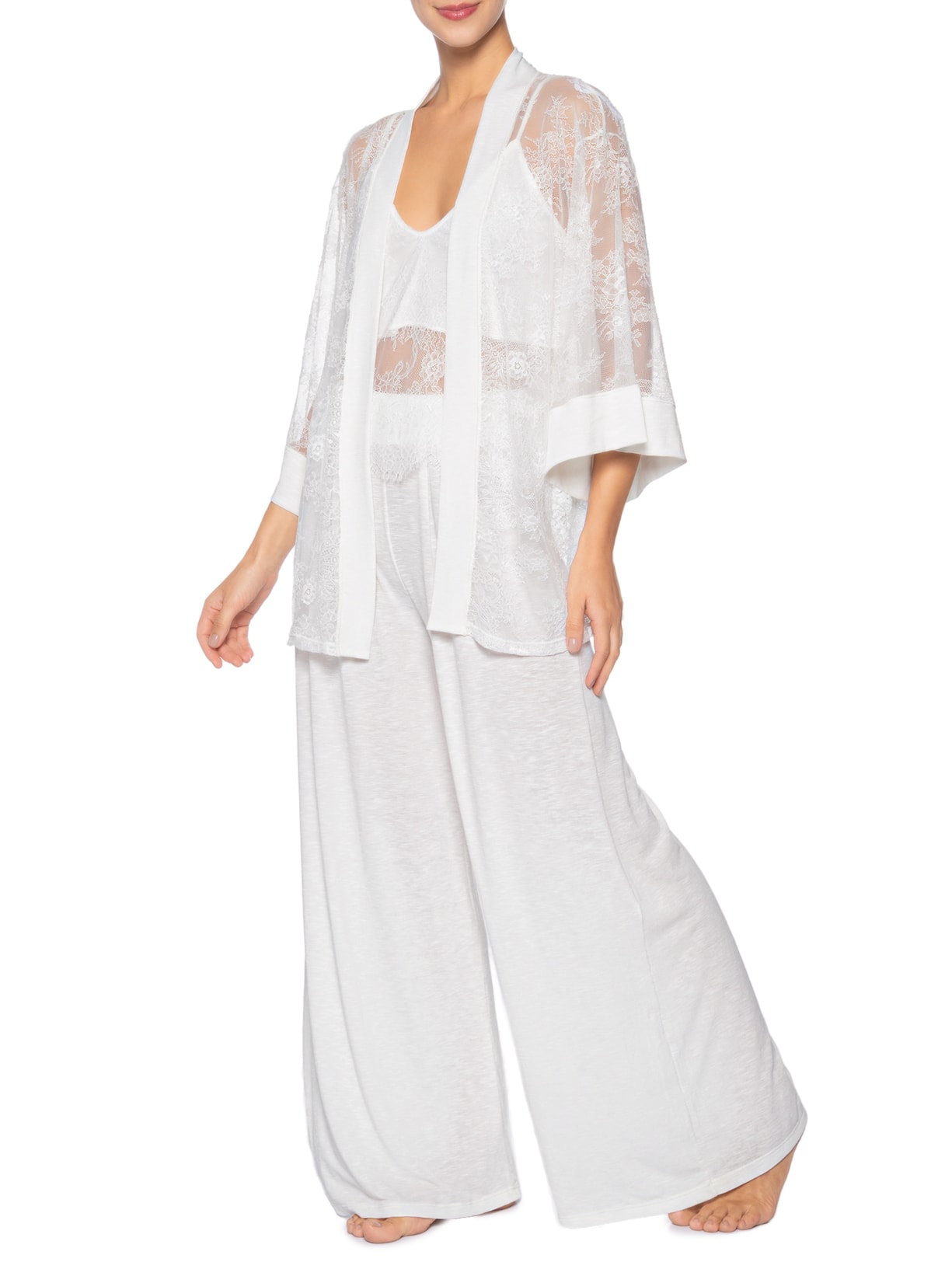 Pijama Longo Trio Renda Feminino Almar  Branco Jogê