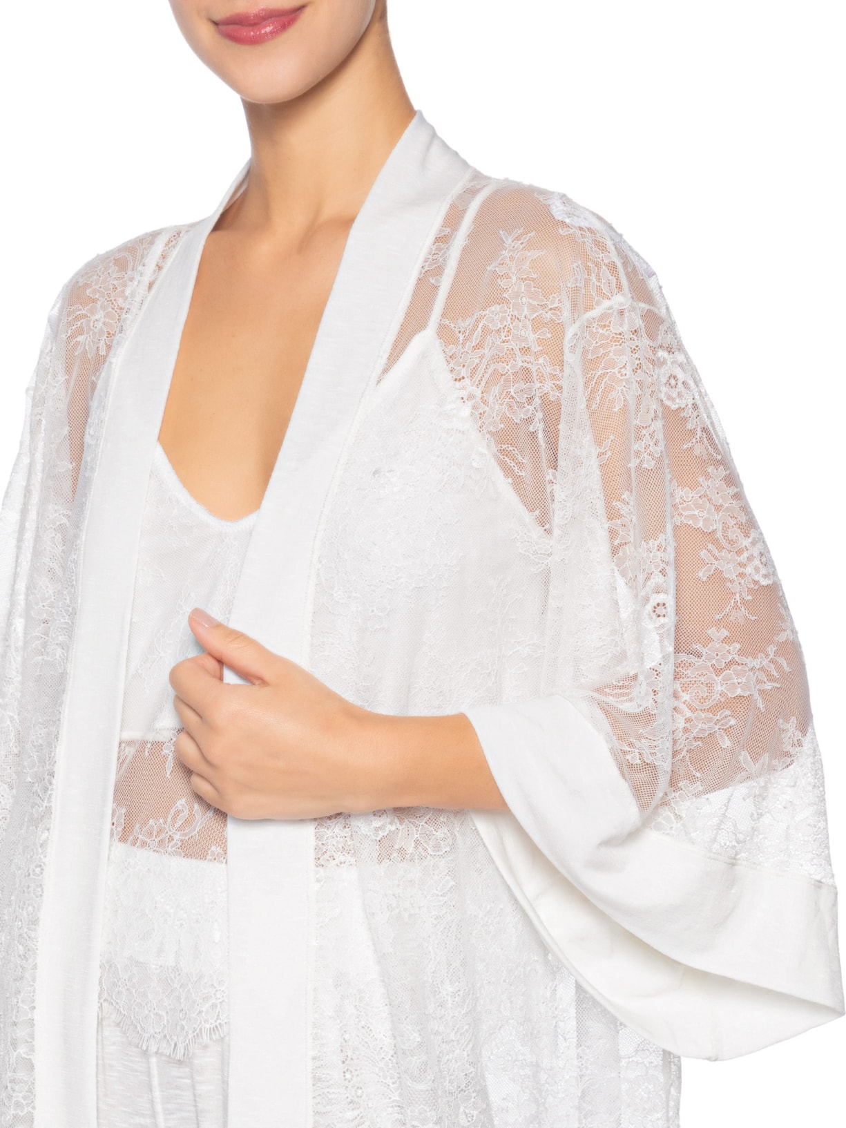 Pijama Longo Trio Renda Feminino Almar  – Branco Jogê