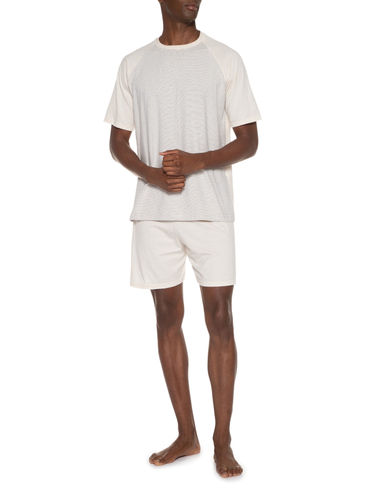 Pijama Masculino Am Curto Listrado Bege Lupo