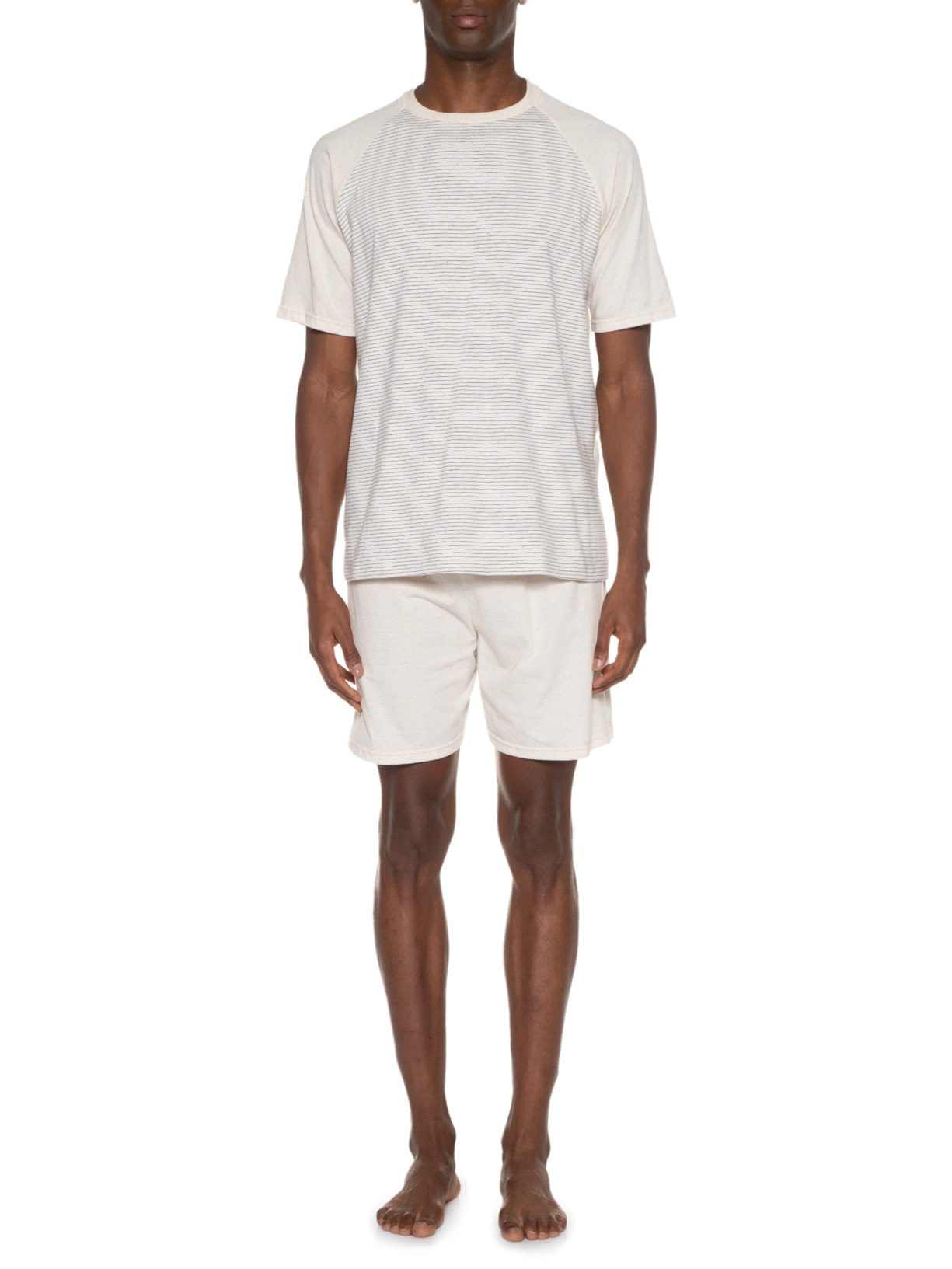 Pijama Masculino Am Curto Listrado Bege Lupo