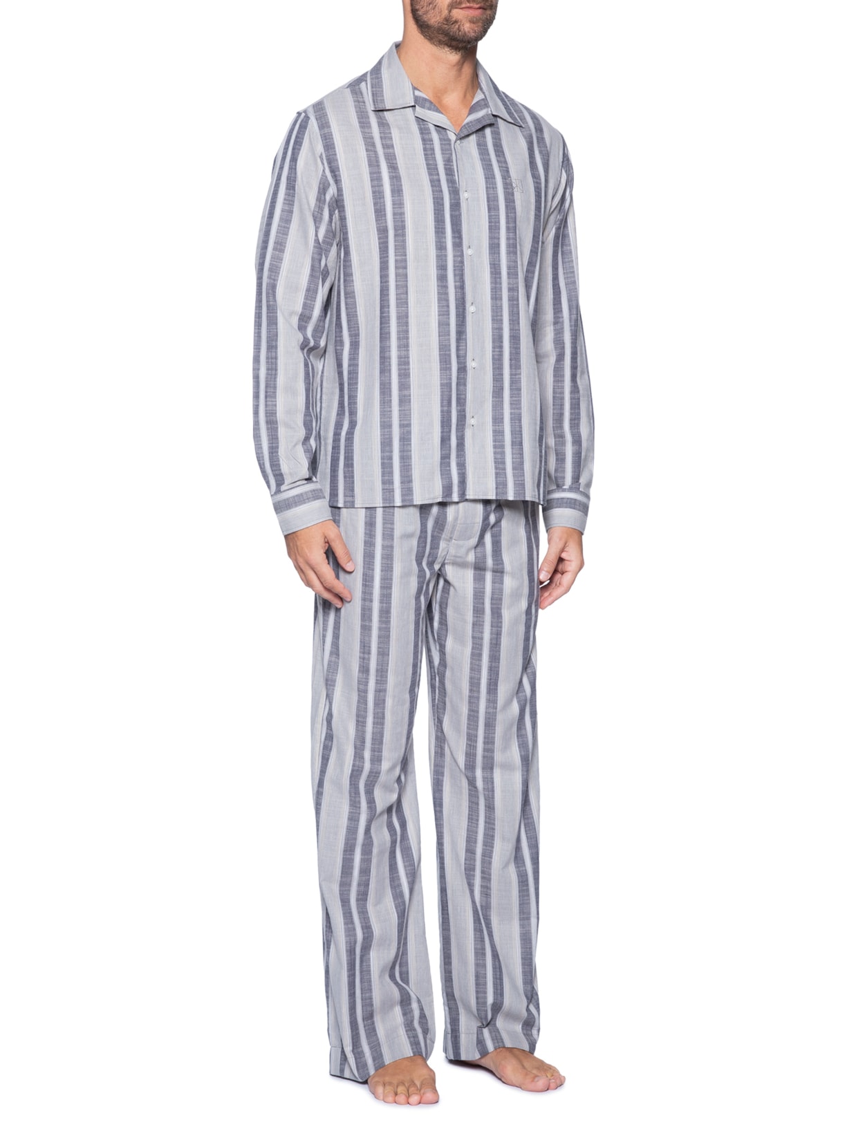 Pijama Masculino Camisa Com Calça Tricoline Cinza Calvin Klein Underwear