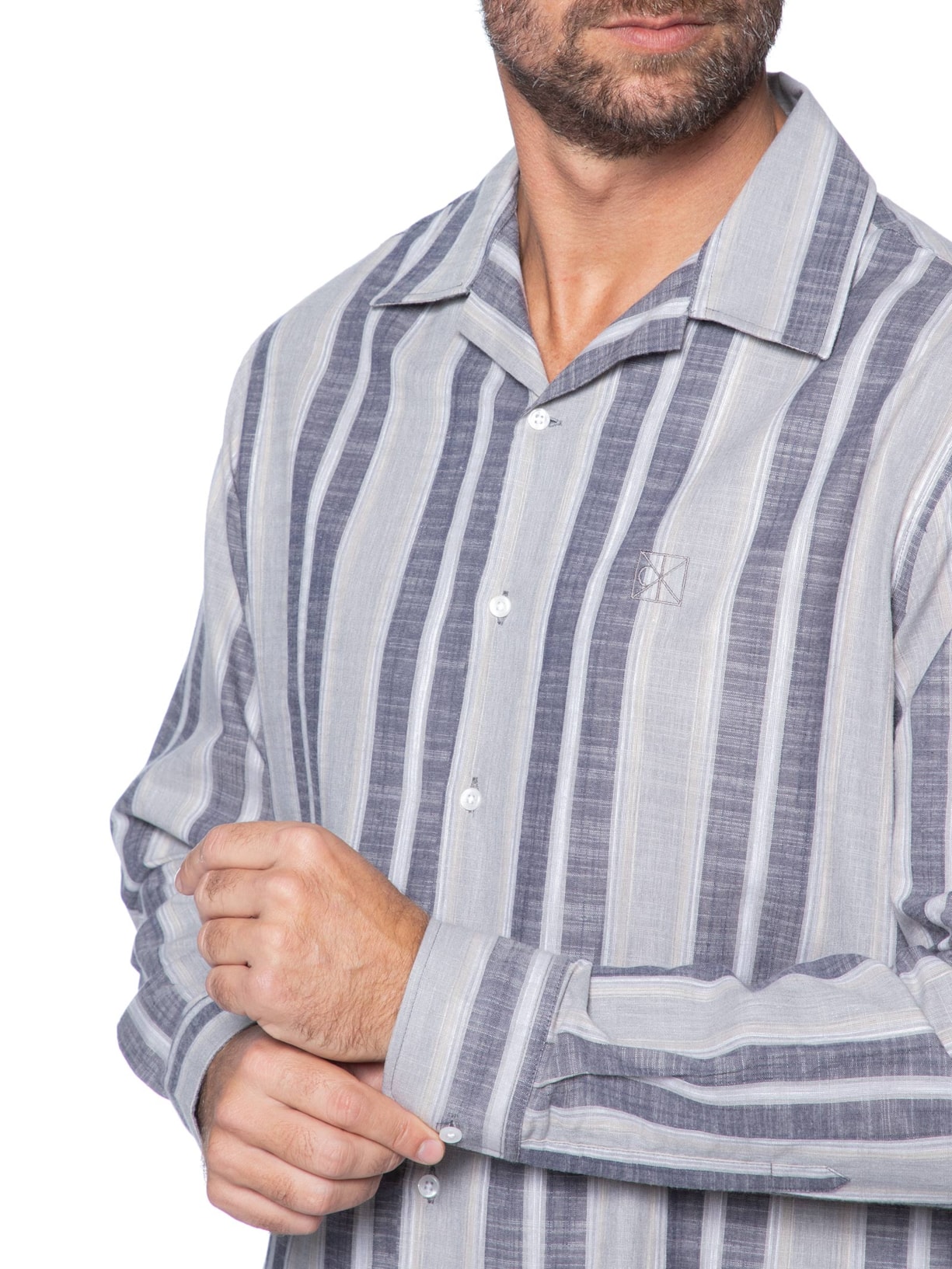 Pijama Masculino Camisa Com Calça Tricoline Cinza Calvin Klein Underwear