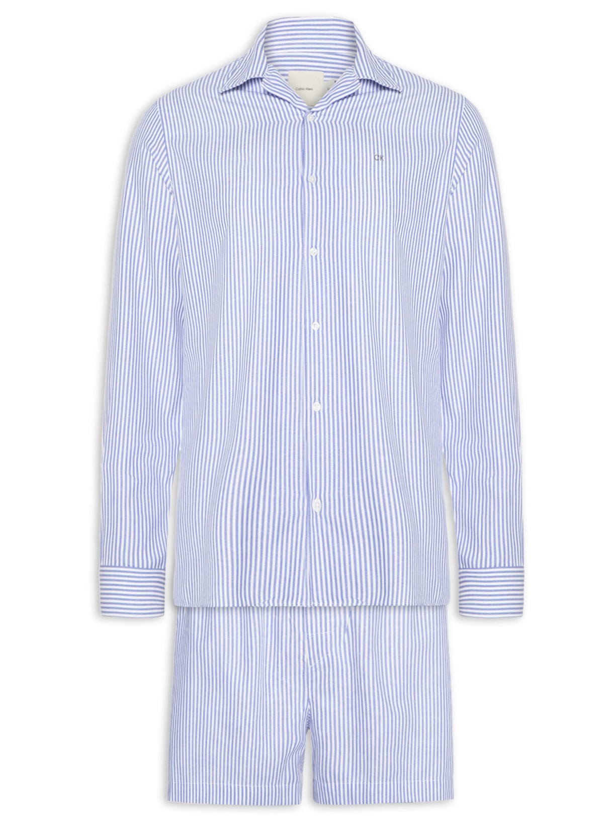 Pijama Masculino Camisa Em Botões E Bermuda Azul  Calvin Klein Underwear