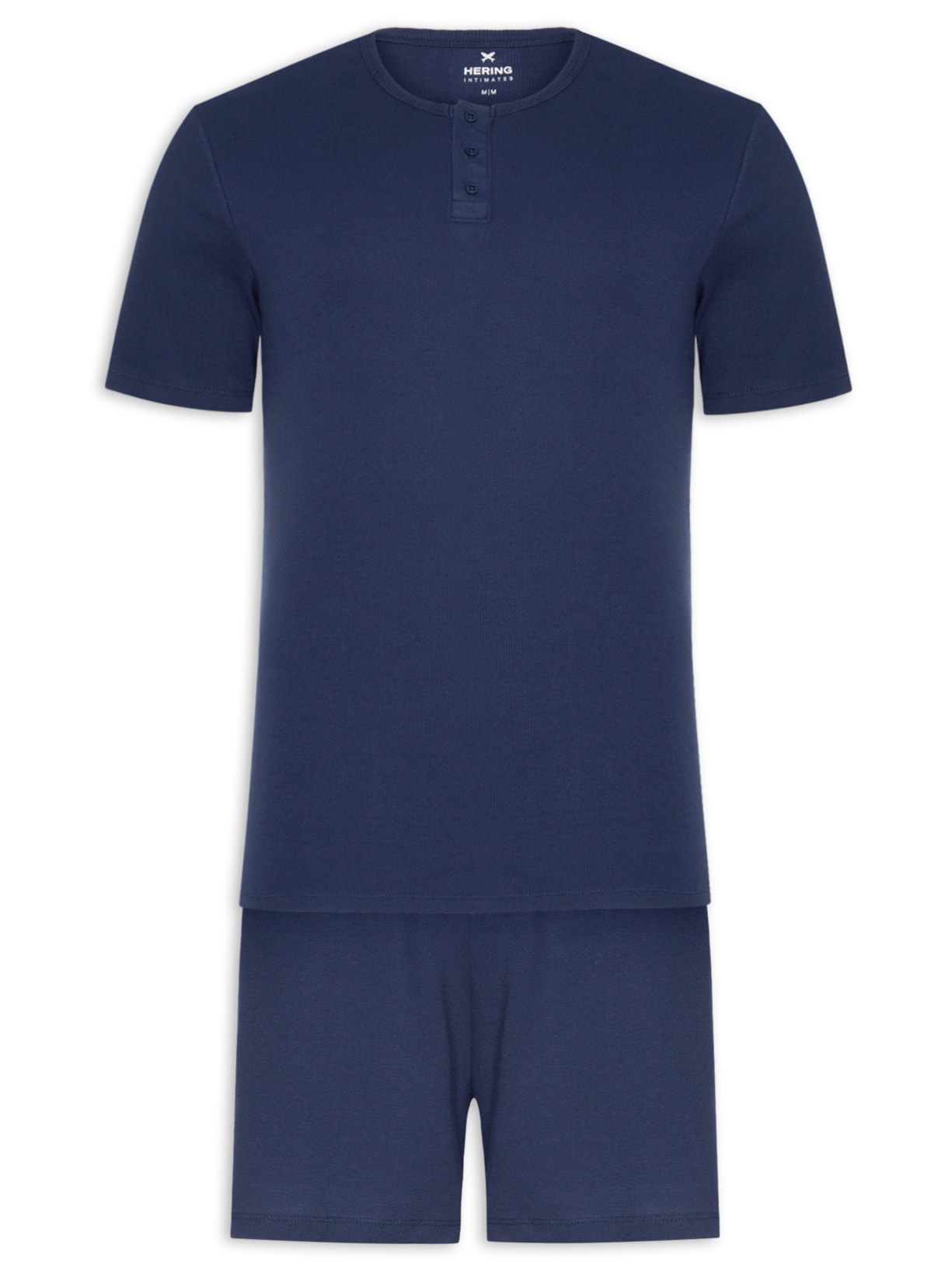 Pijama Masculino Camiseta Henley Com Bermuda - Azul