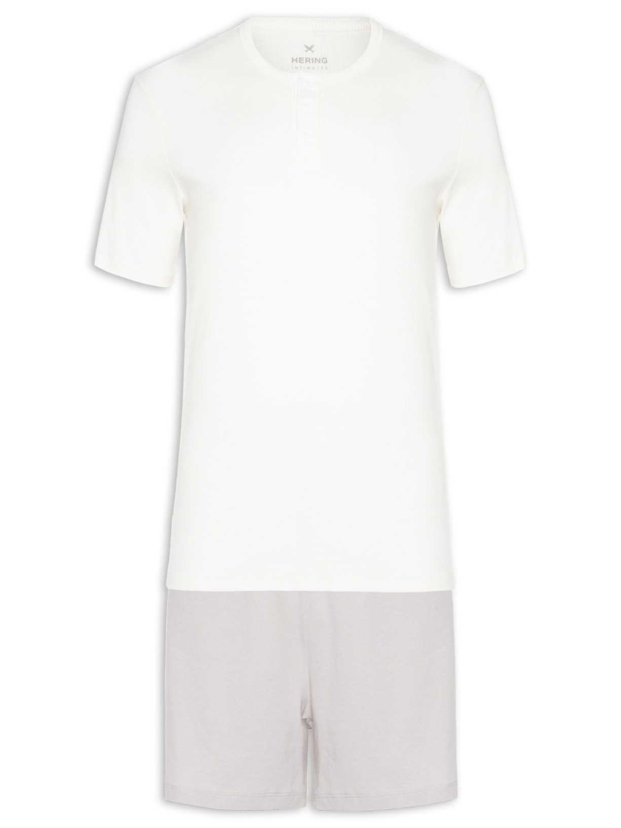 Pijama Masculino Camiseta Henley Com Bermuda - Bege