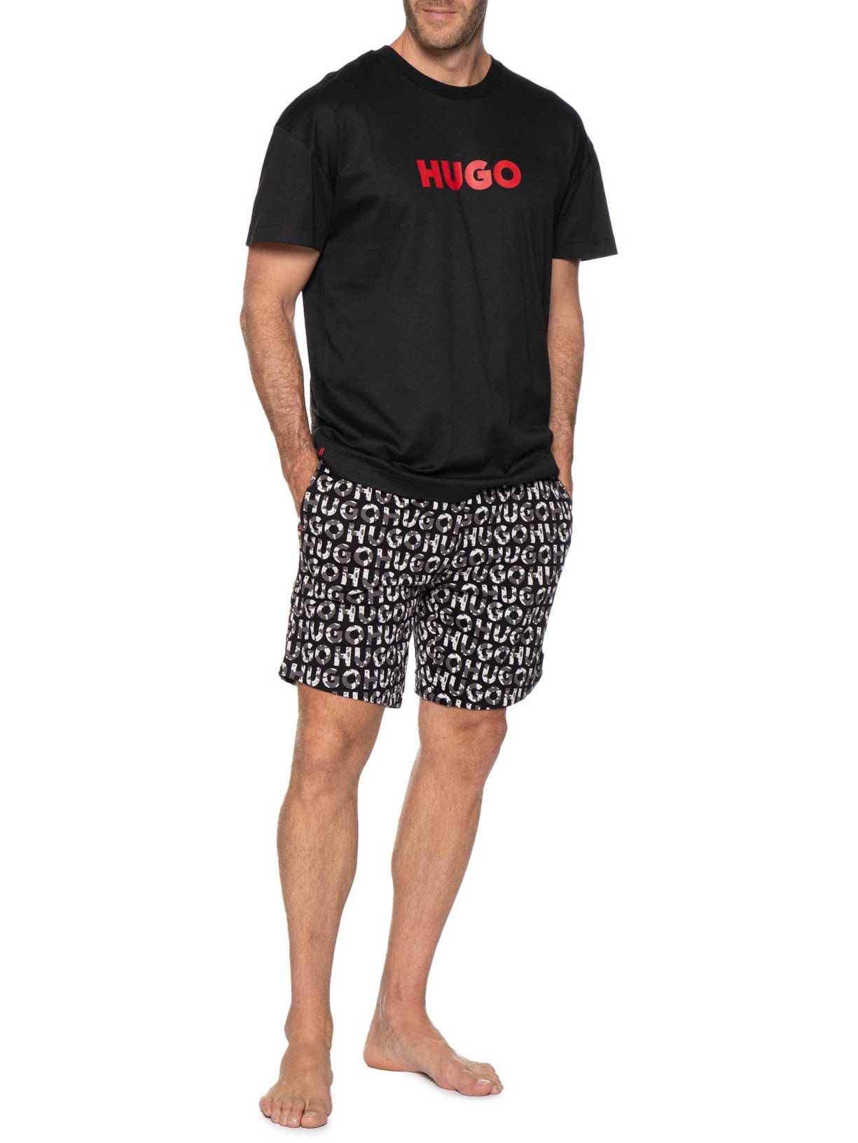 Pijama Masculino Camo Logo Short Preto Hugo