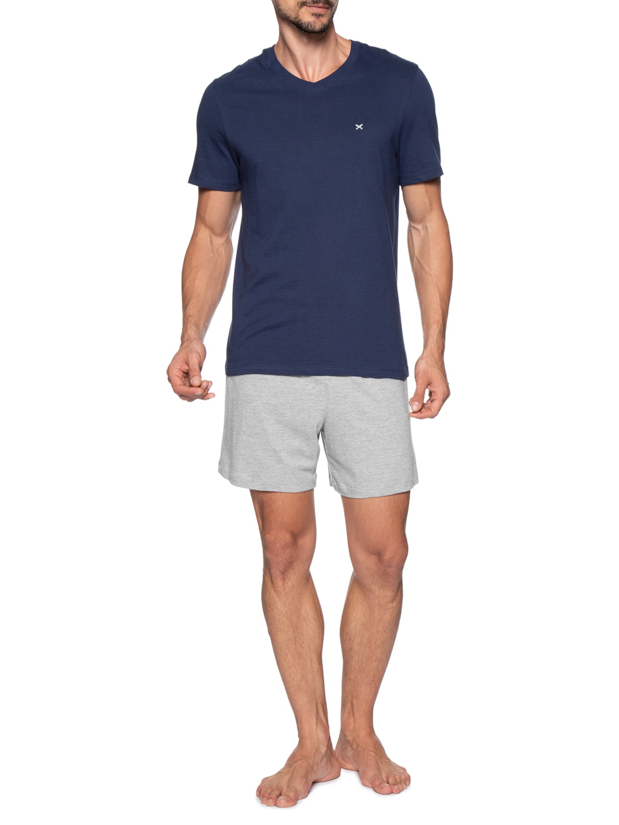 Pijama Masculino Curto Com Bordado Azul Hering Intimates