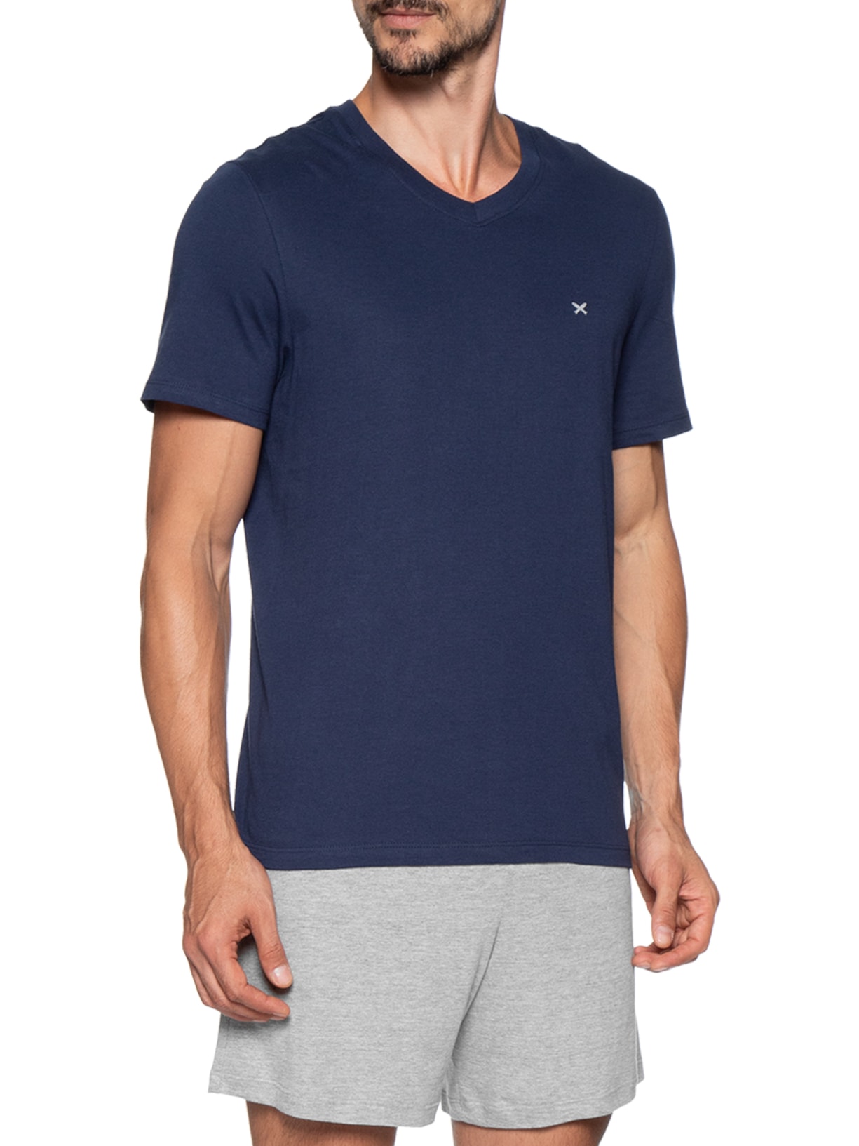 Pijama Masculino Curto Com Bordado Azul Hering Intimates