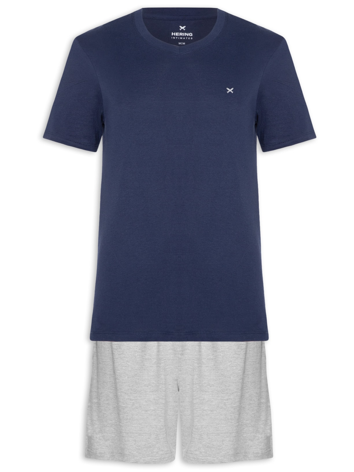 Pijama Masculino Curto Com Bordado Azul Hering Intimates