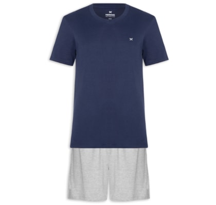 Pijama Masculino Curto Com Bordado - Azul