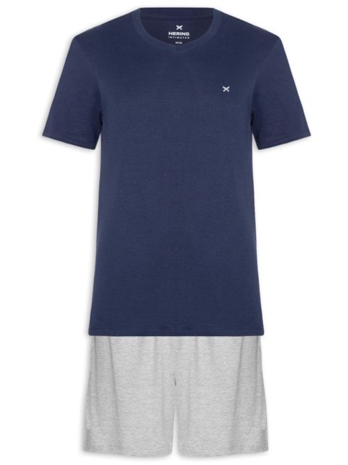 Pijama Masculino Curto Com Bordado - Azul