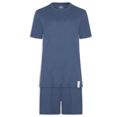 Pijama Masculino Curto Em Malha Flamê - Azul