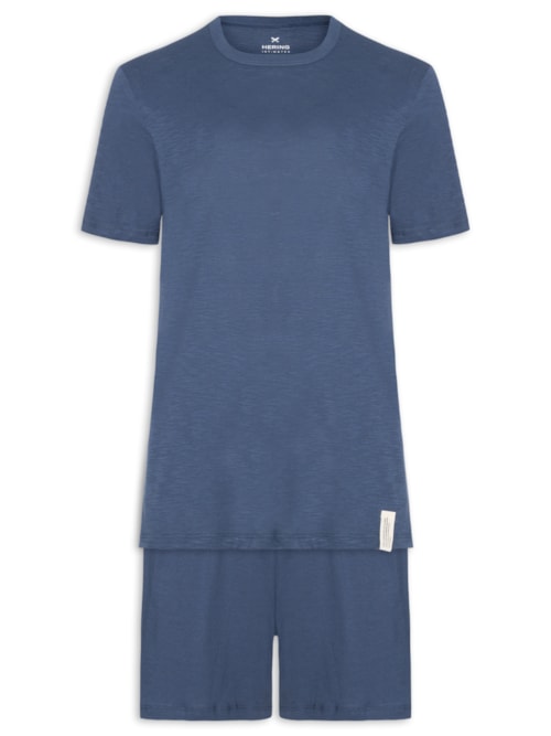 Pijama Masculino Curto Em Malha Flamê - Azul