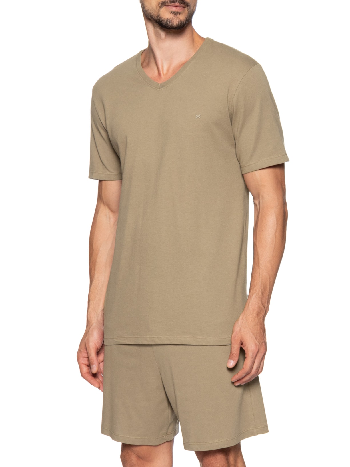 Pijama Masculino Curto Em Malha Piquet Bege Hering Intimates