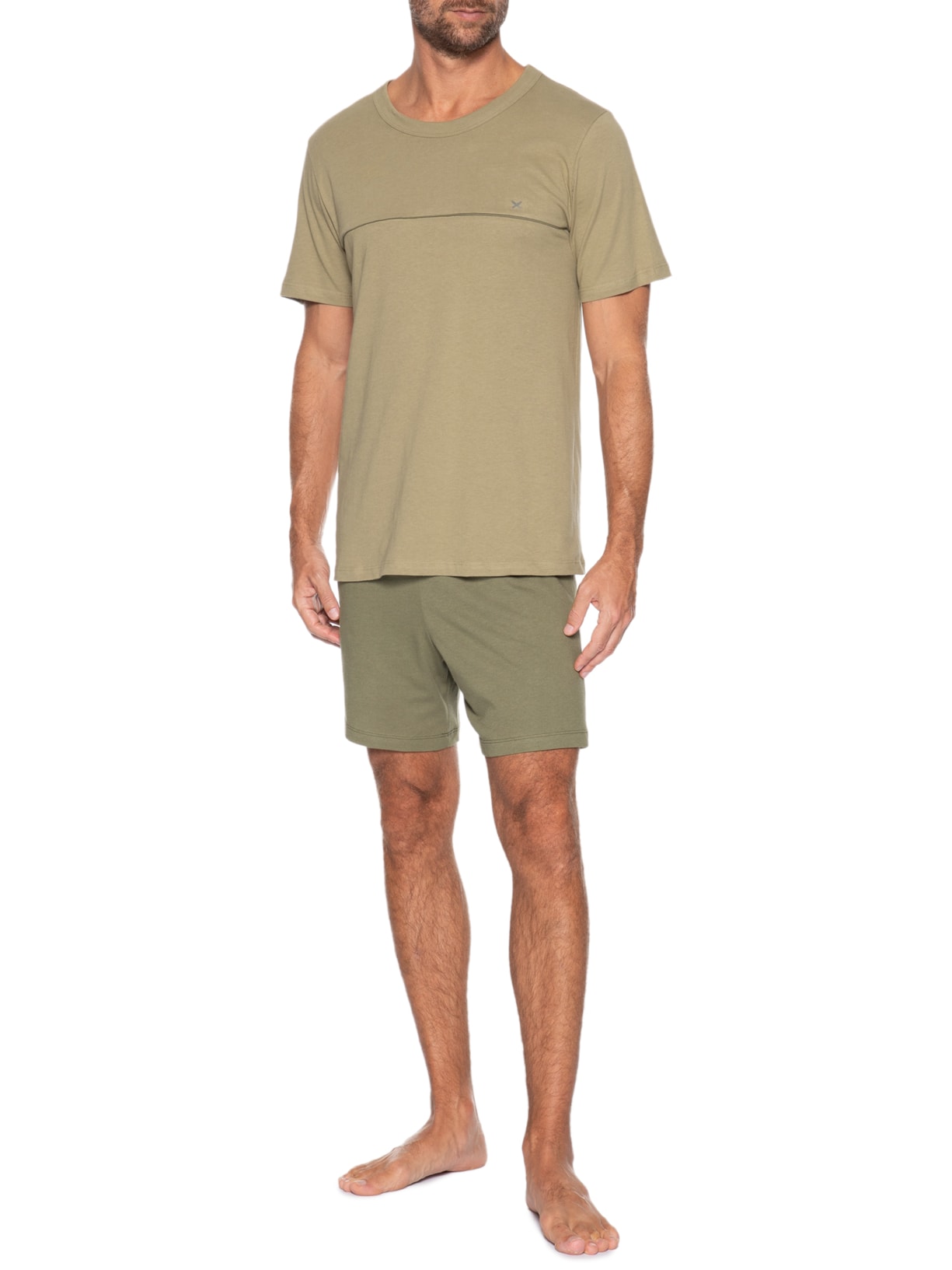 Pijama Masculino Curto Friso Contrastante Verde Hering Intimates