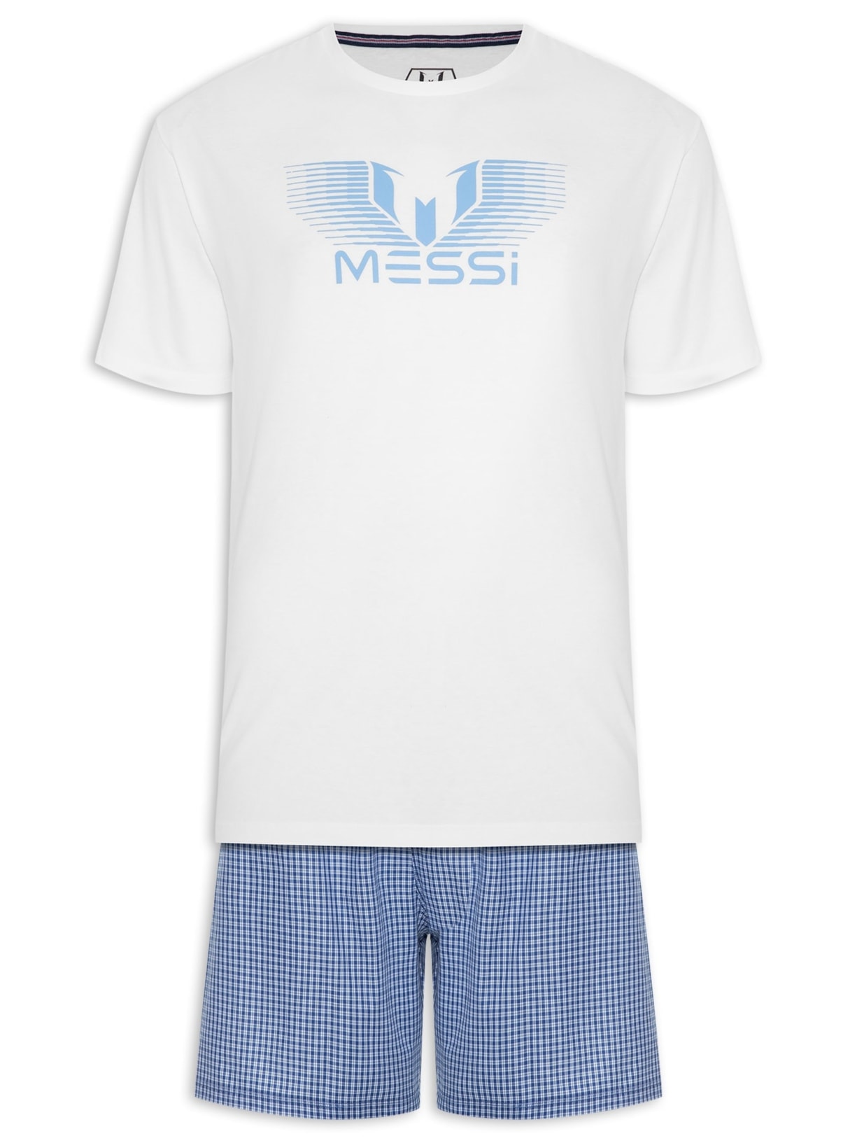 Pijama Masculino Curto Malha E Short Tricoline - Azul