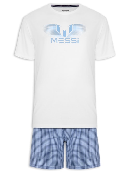 Pijama Masculino Curto Malha E Short Tricoline - Azul