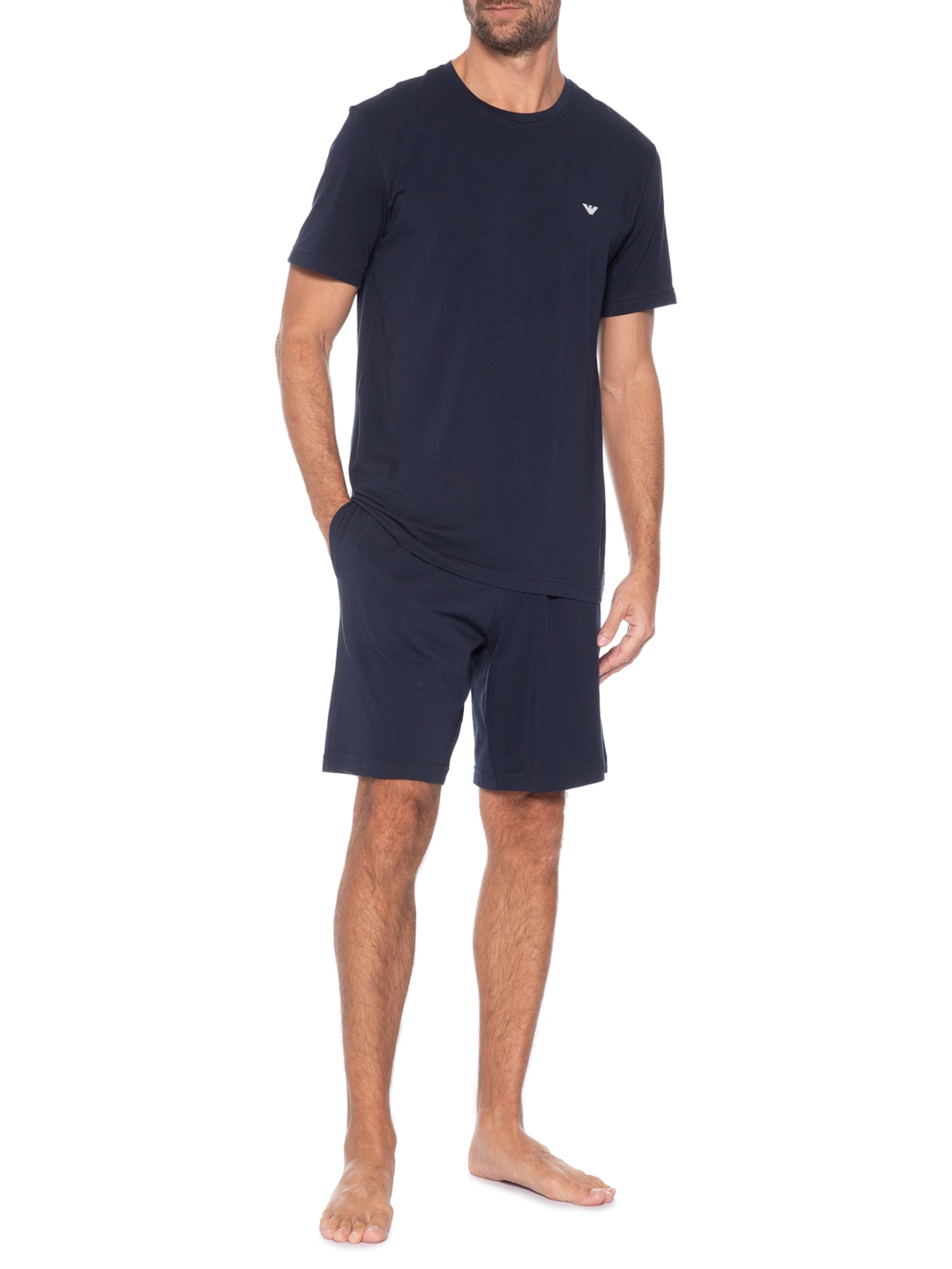 Pijama Masculino Curto Samba Canção Logo Azul Emporio Armani Bodywear