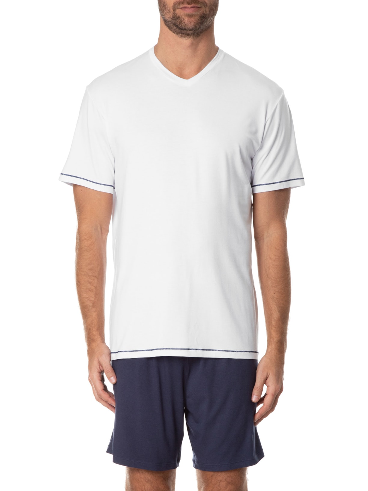 Pijama Masculino Curto Viscolycra Gola V Branco Casa Das Cuecas