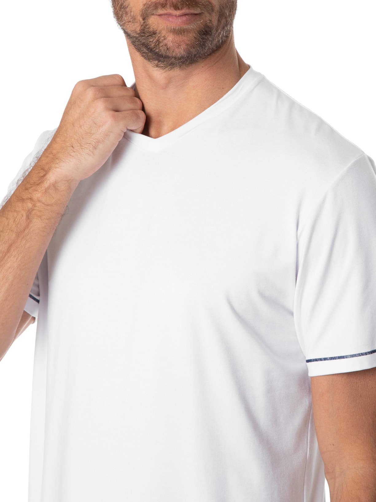 Pijama Masculino Curto Viscolycra Gola V Branco Casa Das Cuecas