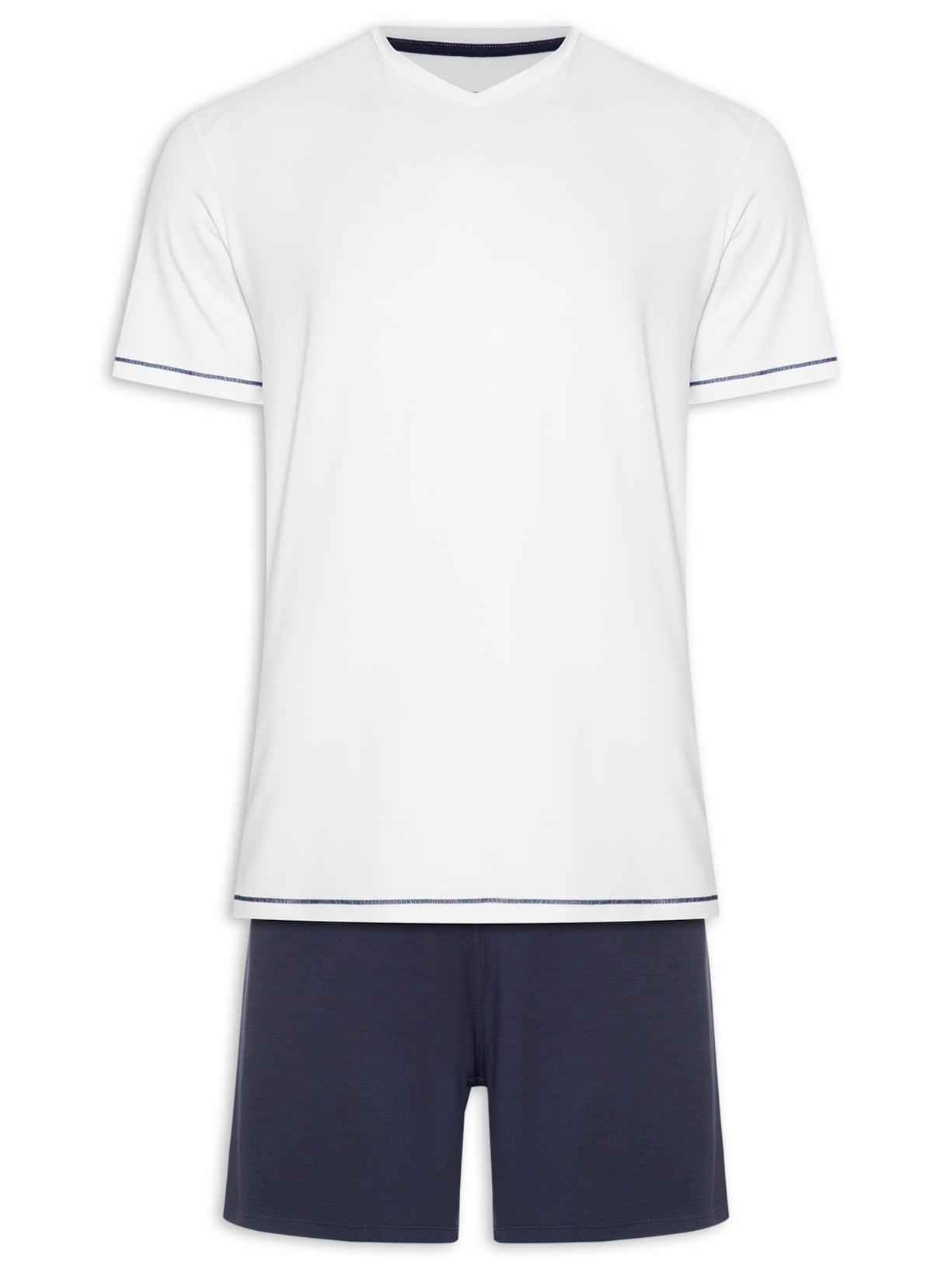 Pijama Masculino Curto Viscolycra Gola V - Branco