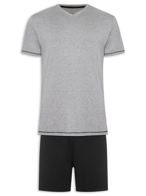 Pijama Masculino Curto Viscolycra Gola V - Cinza