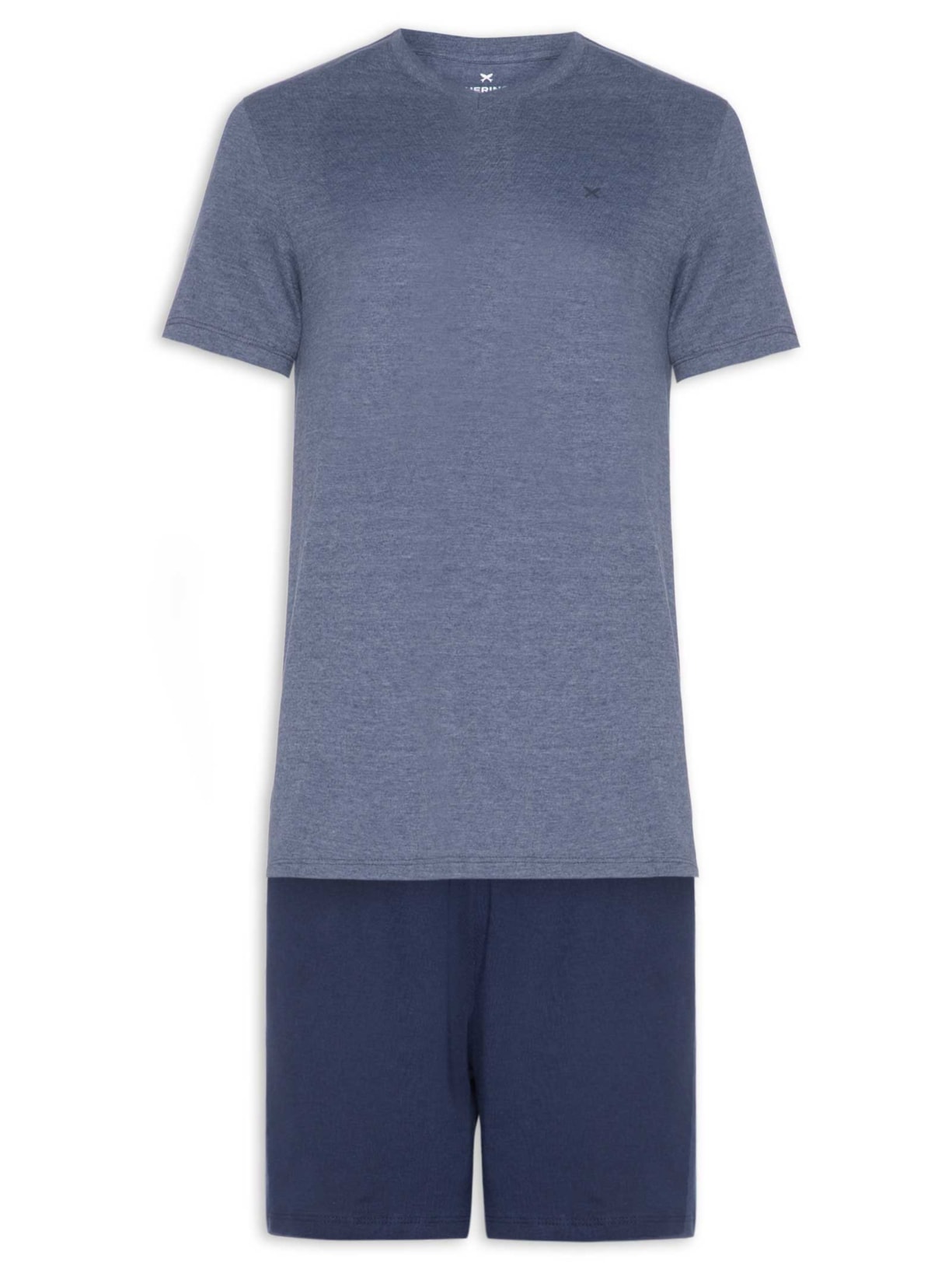 Pijama Masculino Decote V Logo Peixinho Em Algodão Azul Hering Intimates