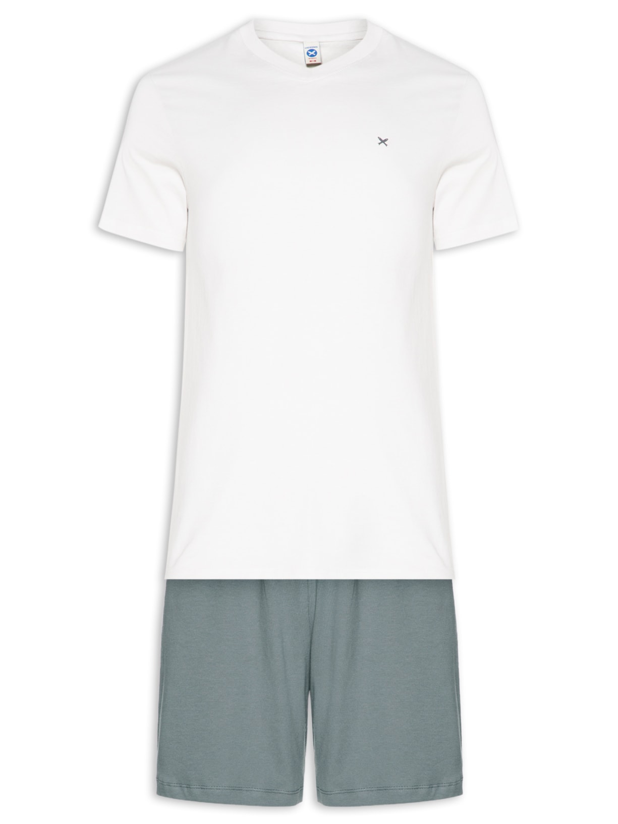 Pijama Masculino Decote V Logo Peixinho Em Algodão Cinza Hering Intimates