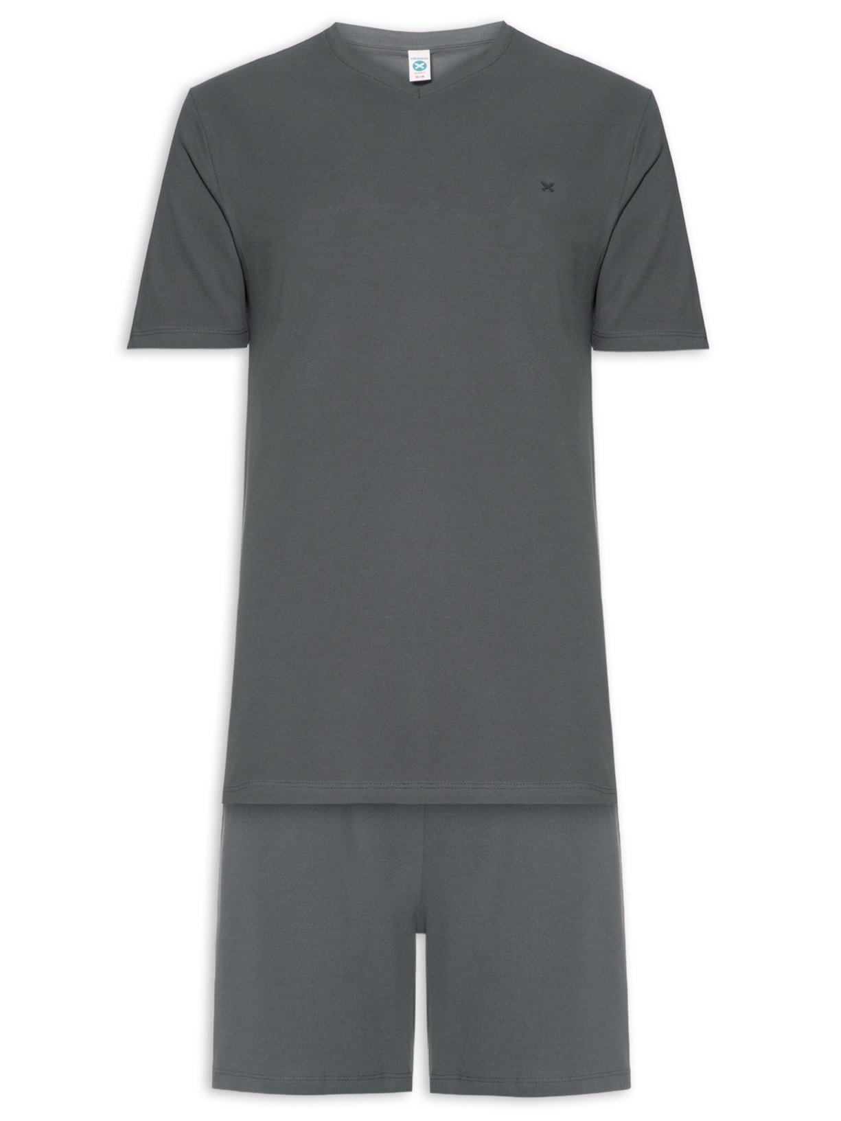 Pijama Masculino Decote V Logo Peixinho Em Piquet Premium Cinza Hering Intimates