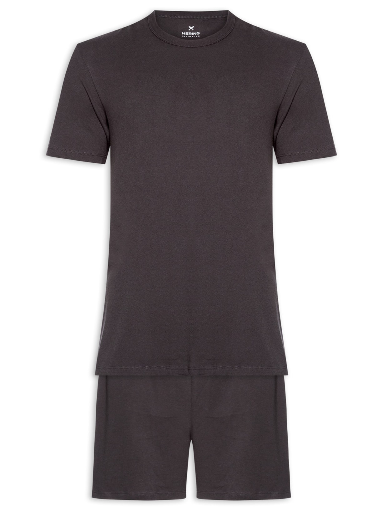 Pijama Masculino Em Algodão Com Bermuda - Cinza