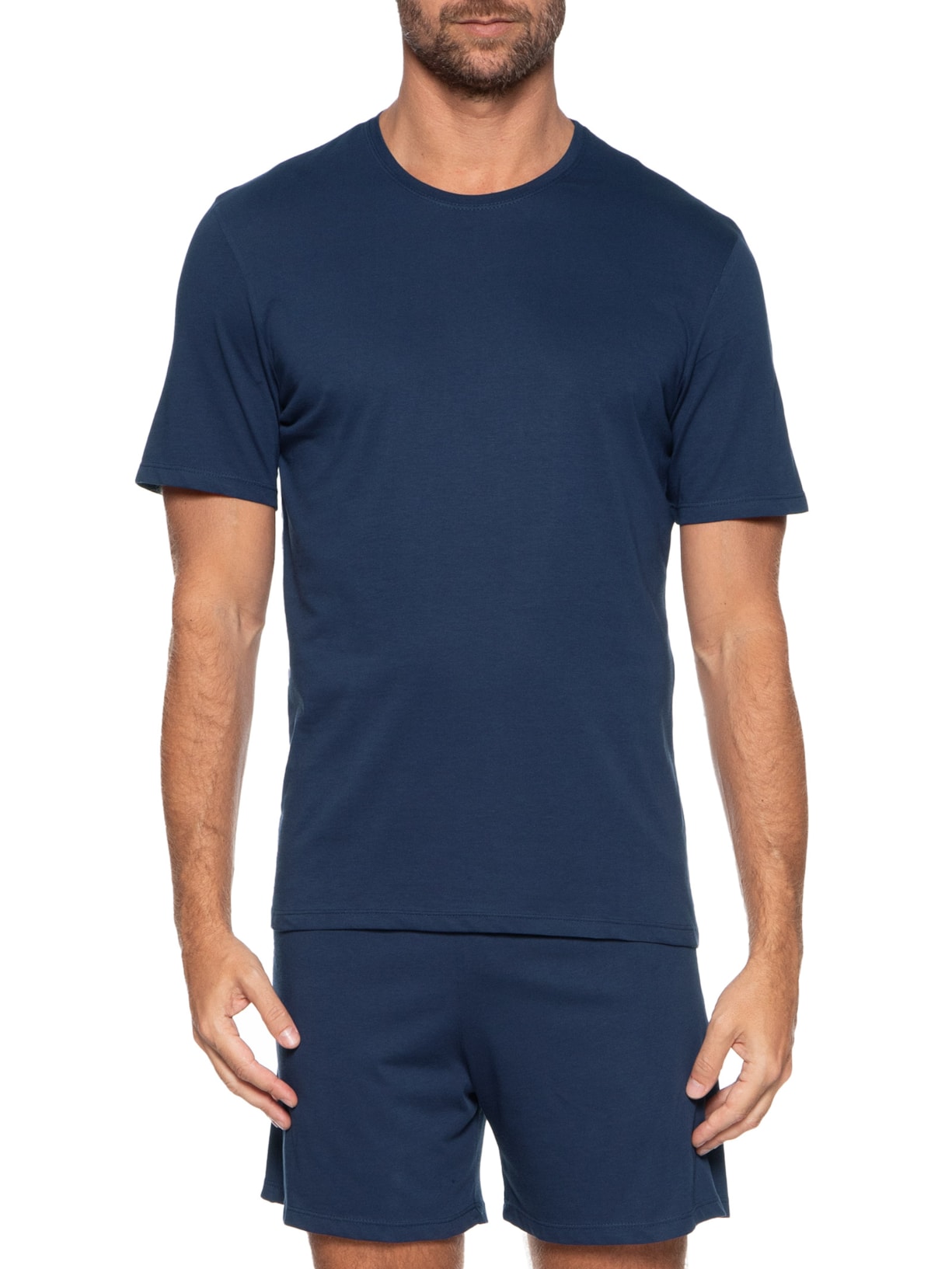 Pijama Masculino em Algodão Pima com Bermuda Azul Hering Intimates