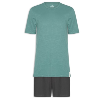 Pijama Masculino Flamê com Bermuda Lisa - Verde