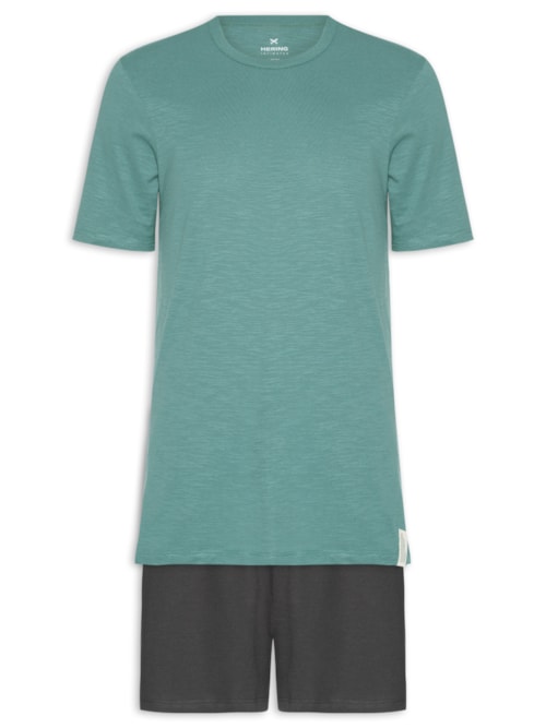 Pijama Masculino Flamê com Bermuda Lisa - Verde