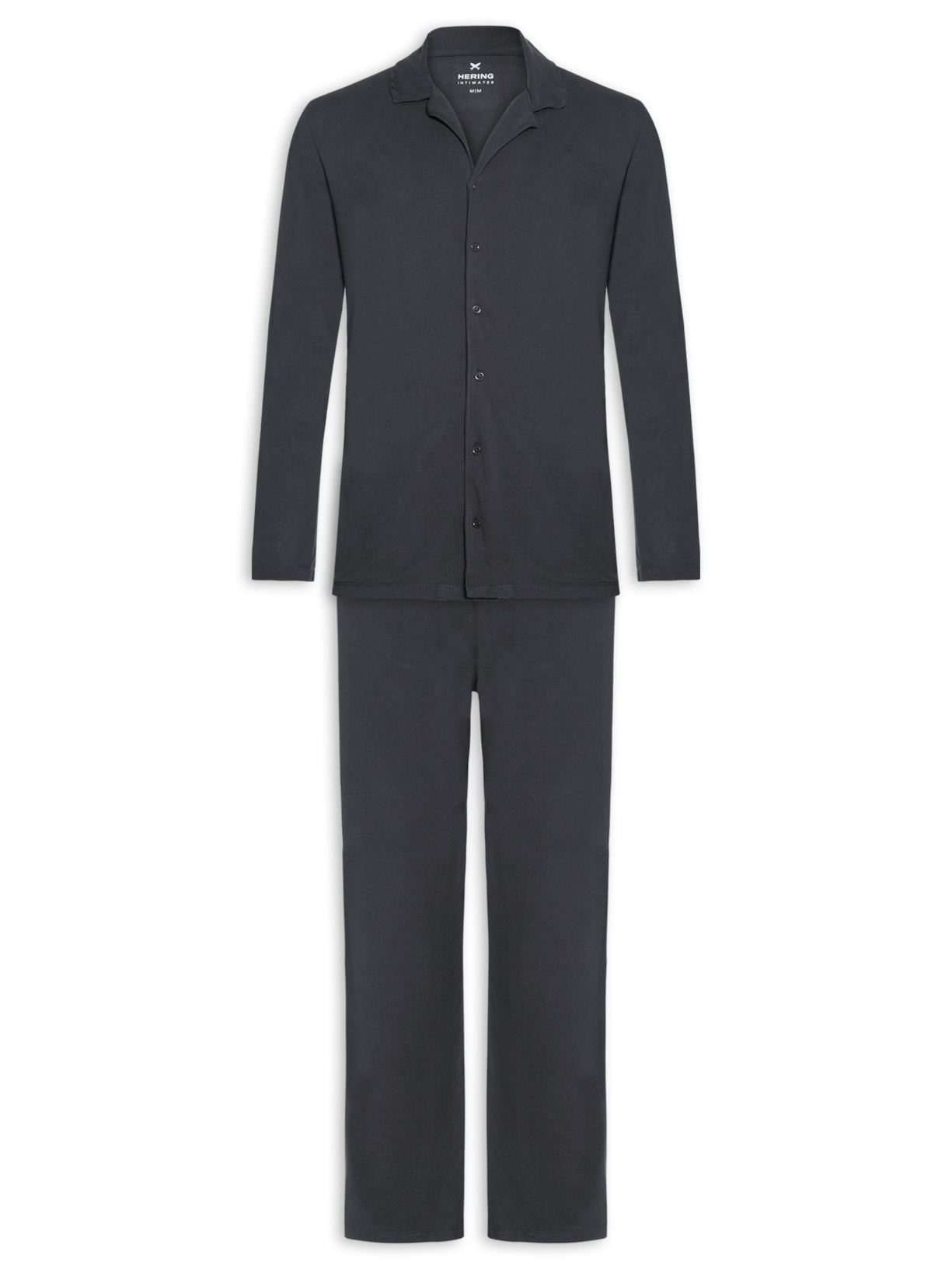 Pijama Masculino Longo Americano Em Malha Piquet Cinza Hering Intimates