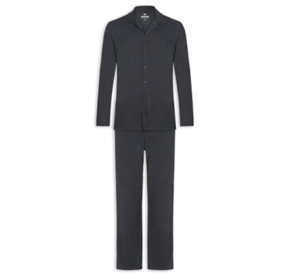 Pijama Masculino Longo Americano Em Malha Piquet - Cinza