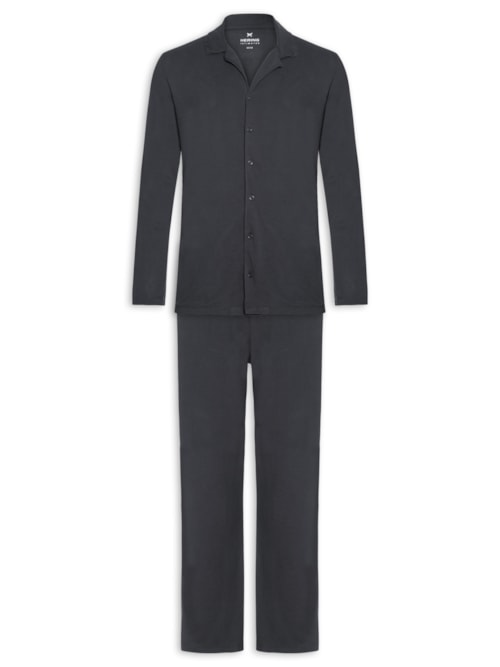 Pijama Masculino Longo Americano Em Malha Piquet - Cinza