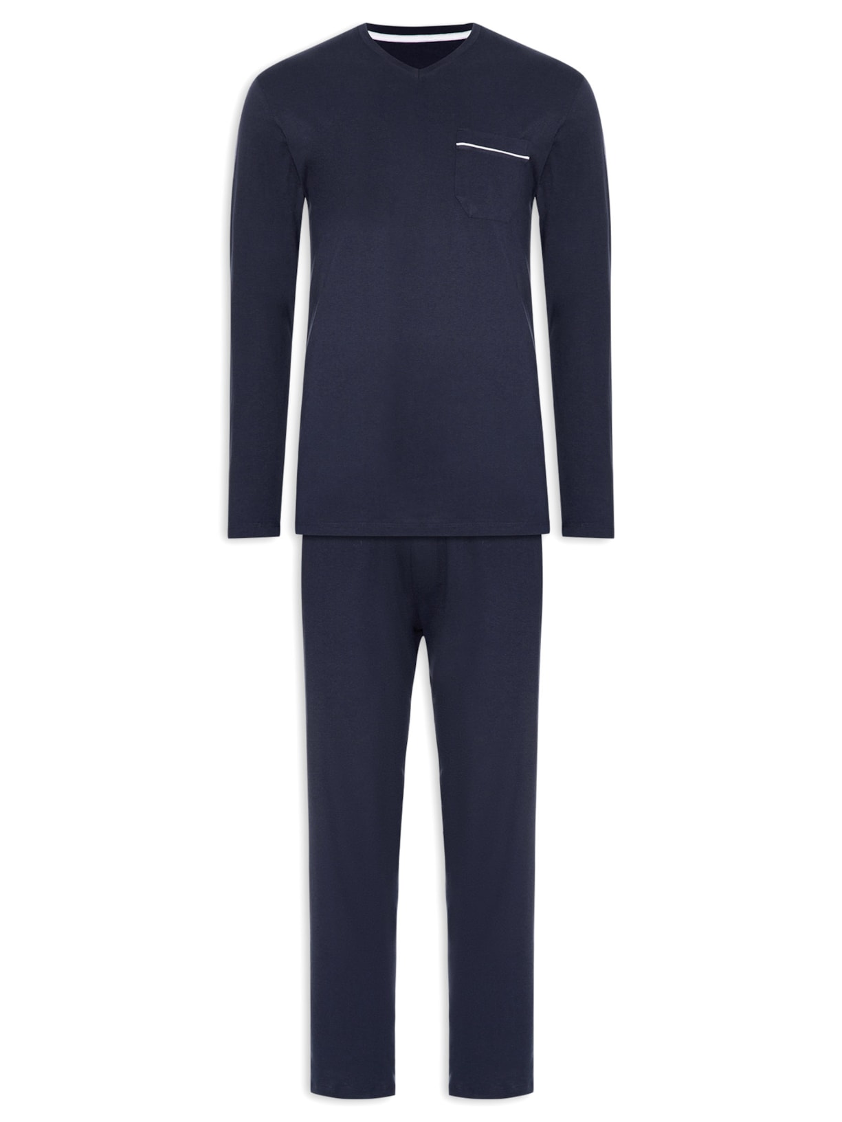 Pijama Masculino Longo Malha Gola V - Azul