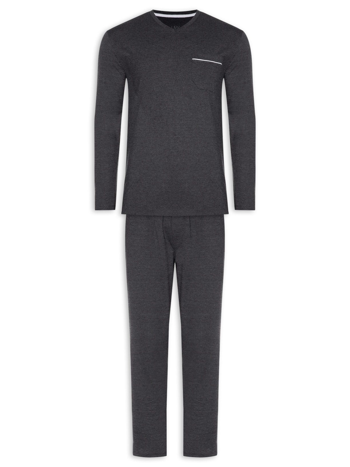 Pijama Masculino Longo Malha Gola V - Cinza