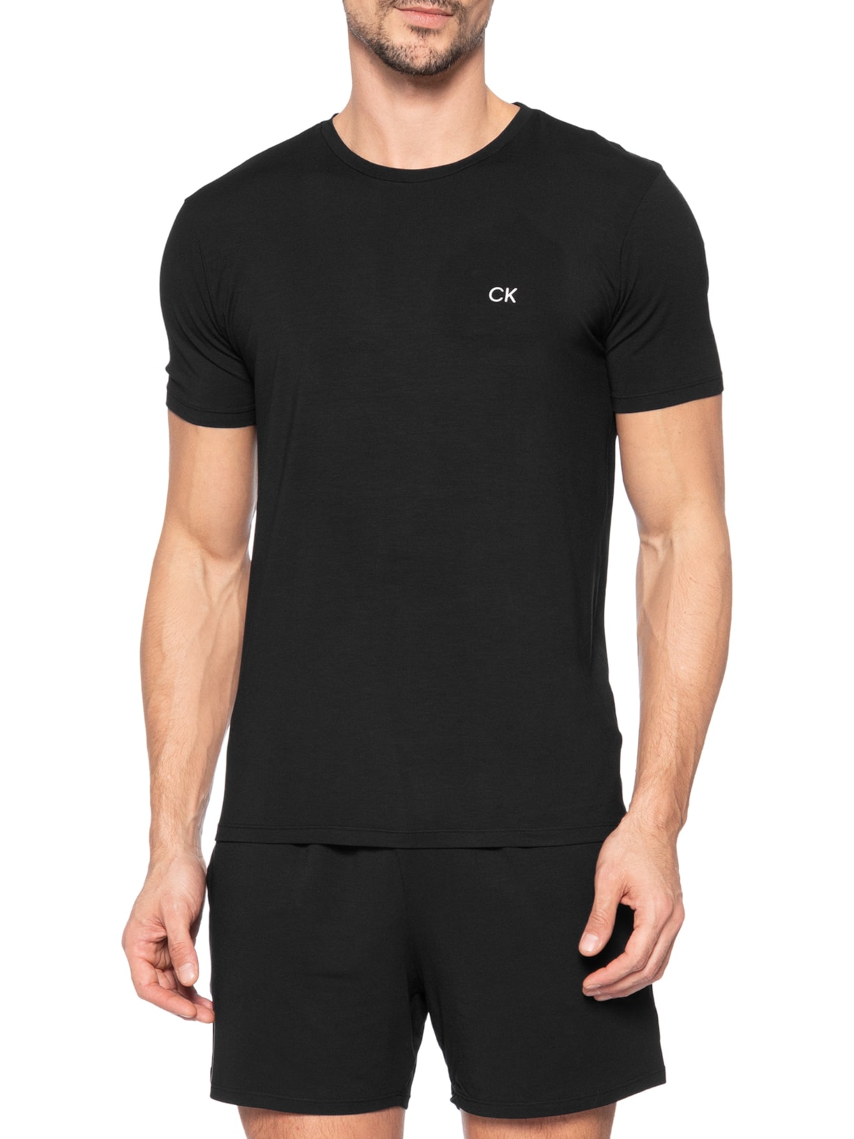 Pijama Masculino Manga Curta Com Bermuda Bolso CK Modal Preto Calvin Klein Underwear